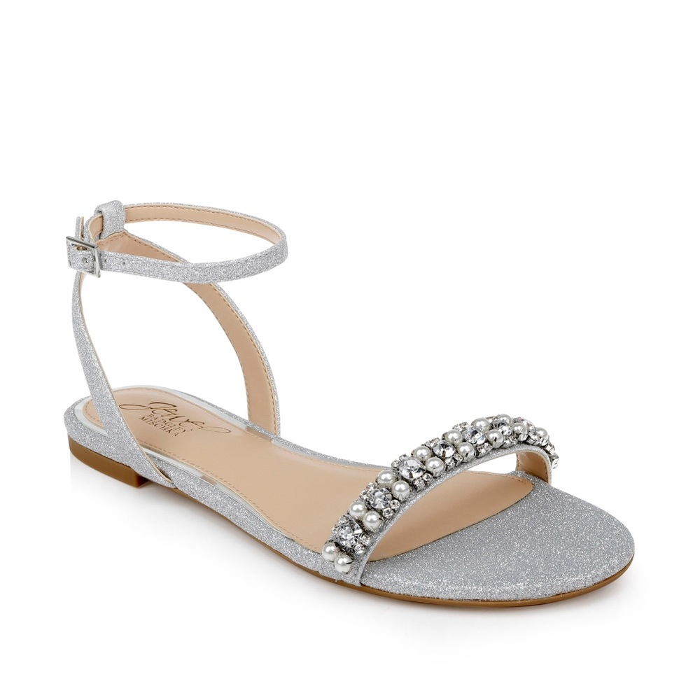 NEW Badgley Mischka Jewel Daria Pearl & Crystal Flat Sandal Glitter Size 7.5 $99